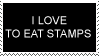 stamp getting eaten, with text i love to eat stamps