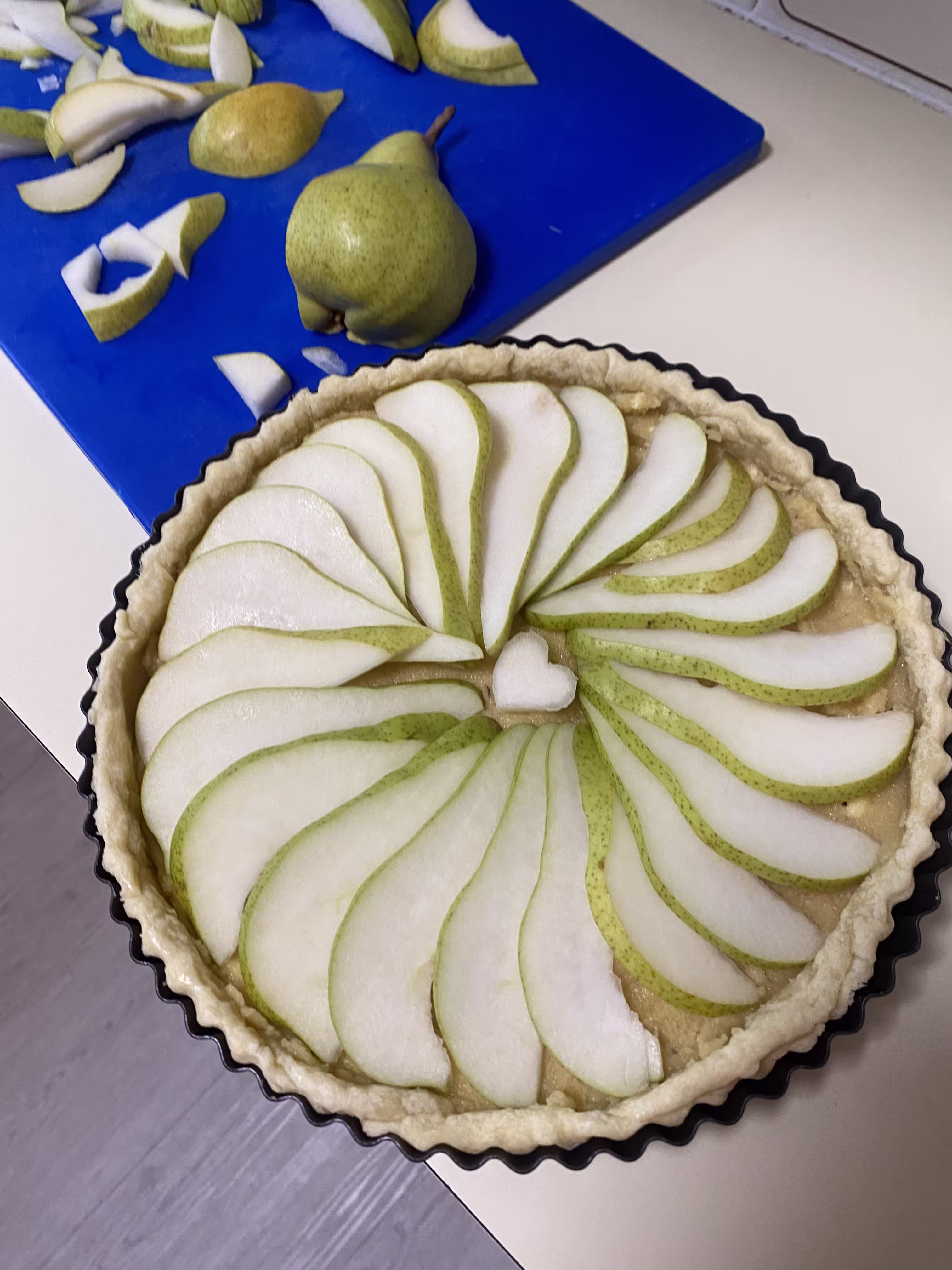 Pear flan before baking