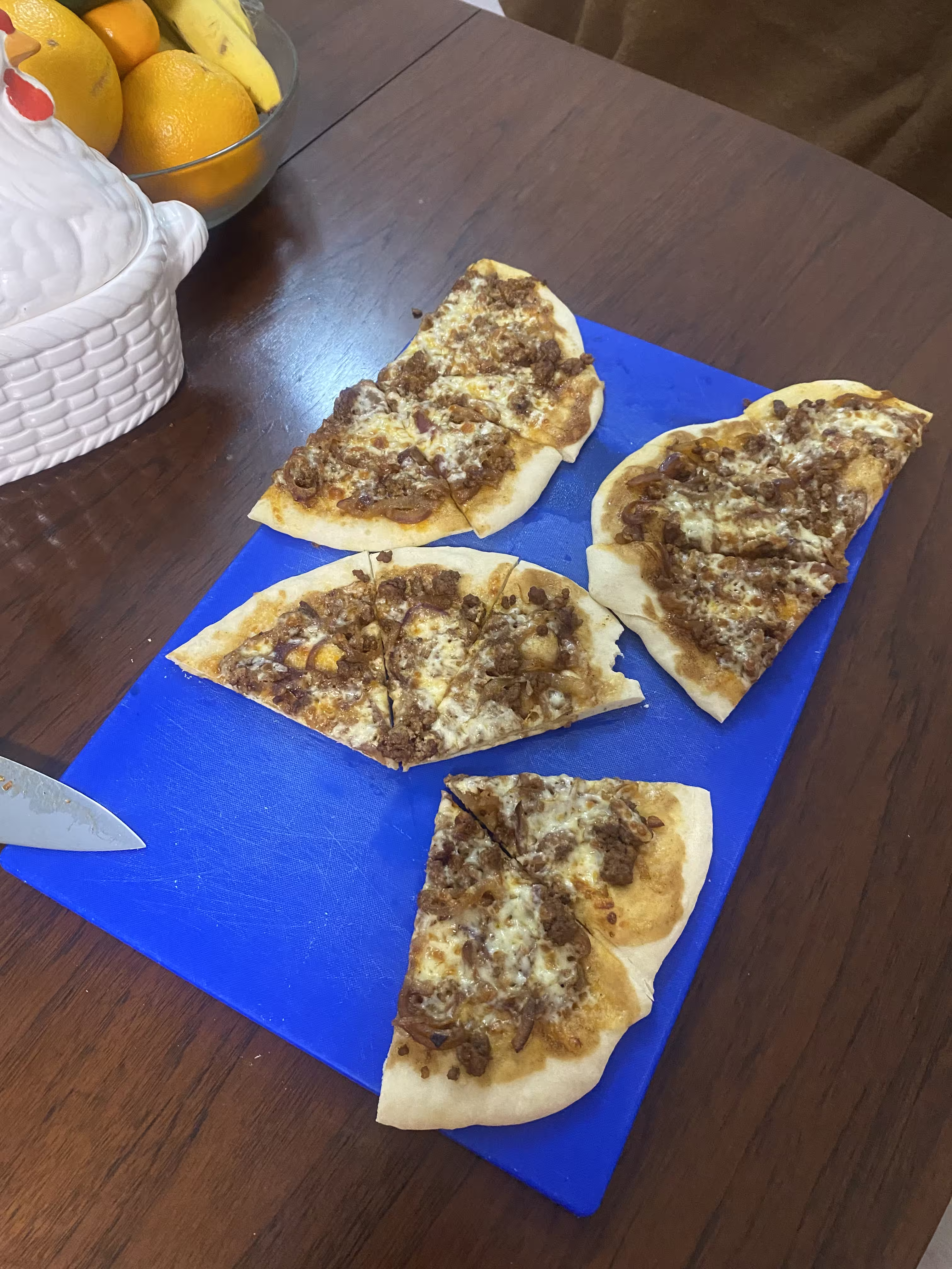 Picture of beef and onion pizzas