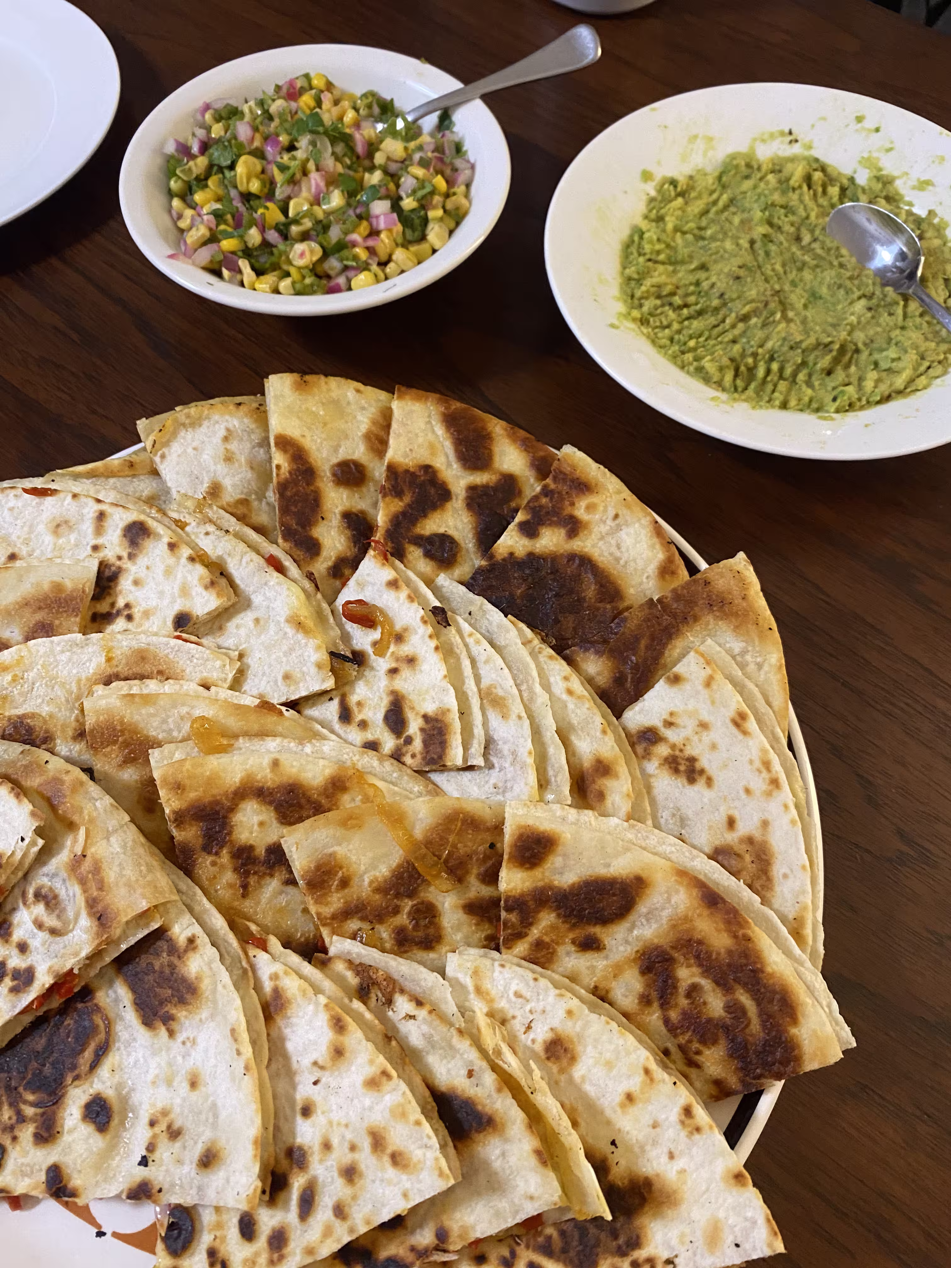 Quesadillas with guacamole and corn salsa
